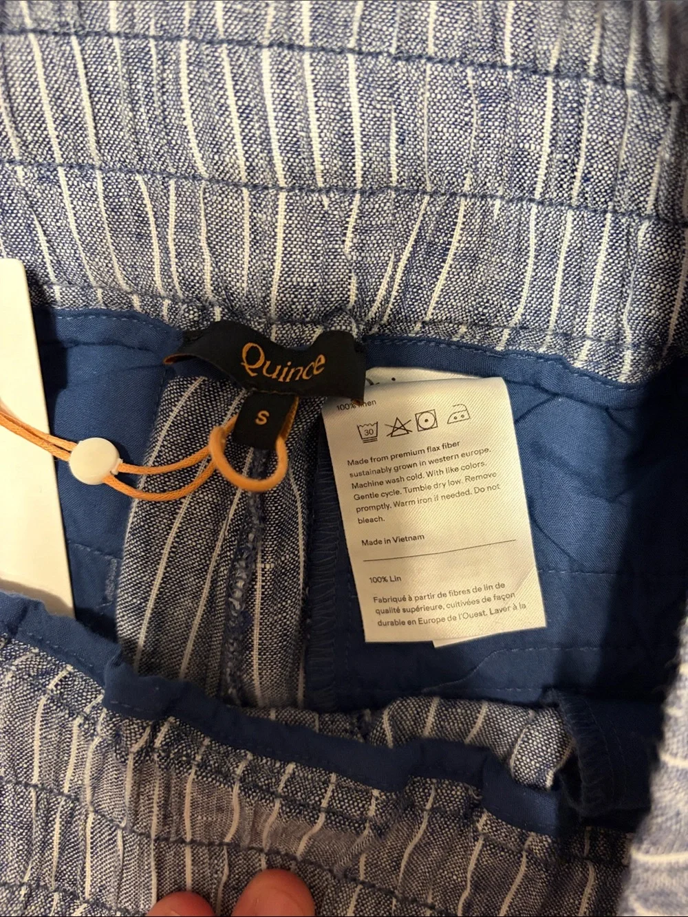 Woman’s Blue Pinstripe Linen Blend Drawstring Pants